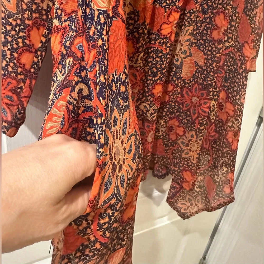 Free People Teegan Floral Faux Wrap Long Sleeve Mini Dress Size S NEW with Tag